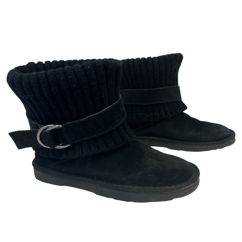 Sonoma MIA Leather Sweater Top Boots Womens Size 6 Black Suede Pull On Casual